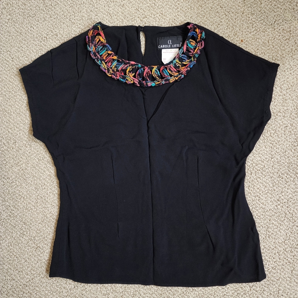 Vintage Carole Little Embellished Neckline Office Top Black Size 8